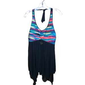 Swimsuit Two Piece Black Halter Boyshort Skirt New